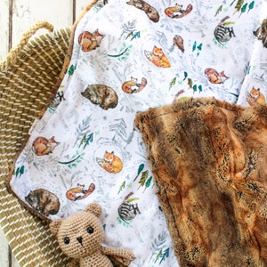 Woodland Animal Baby Blanket, Personalized Blanket, Rustic Woodland Baby, Monogrammed Blanket, Security Blanket, Gender Neutral Baby