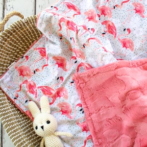 Flamingo Minky Baby Blanket, Personalized Blanket, Flamingo Baby, Tropical Nursery, Monogrammed Blanket, Baby Girl Blanket
