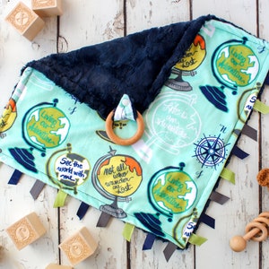 Travel Baby Minky Lovey, Personalized Lovey, Travel Lovey, Baby Lovie, Monogrammed Baby, Wooden Baby Ring, Gender Neutral Baby