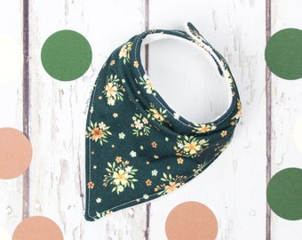 Baby Bandana Bib, Monogrammed Bib, Floral Baby Bib, Forest Green Baby, Floral Baby Gift, Baby Name Bib, Baby Girl Bib, Newborn Baby Gift