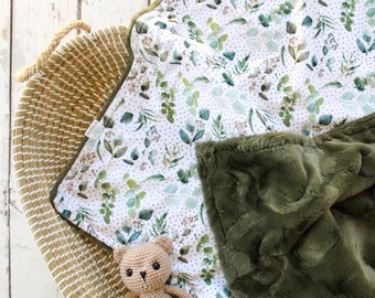 Eucalyptus Baby Blanket, Personalized Blanket, Minky Baby Blanket, Greenery Nursery, Monogrammed Blanket, Gender Neutral Baby