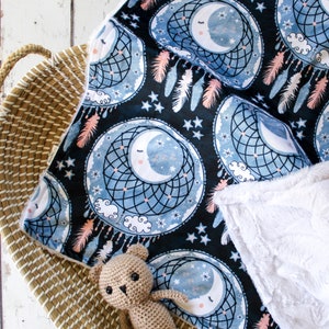 Boho Moon Baby Minky Blanket, Personalized Blanket, Moon and Stars Nursery, Dreamcatcher Baby, Monogrammed Blanket, Gender Neutral Baby