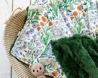 Wildflower Minky Baby Blanket: Personalized Nursery Bedding, Custom Embroidery, Adult Throw Blanket