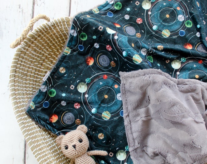 Planet Baby Blanket, Personalized Blanket, Space Nursery, Space Baby Bedding, Monogrammed Blanket, Security Blanket, Gender Neutral Baby