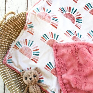 Boho Sun Baby Blanket, Personalized Blanket, Minky Baby Blanket, Sunshine Nursery, Monogrammed Blanket, Security Blanket, Baby Girl Blanket