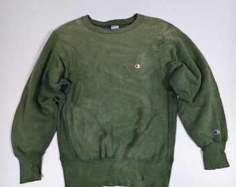 90er Reverse Weave Crewneck Made USA Army Faded #F