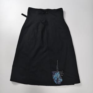 1982 Yohji Yamamoto Midi Asymmetrical Wool Wrap Boro Patch Taglia 26 #S1