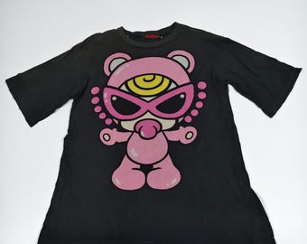 Hysteric Glamour Baby Engel Schwarz Pink Bär Grafik Y2K Größe M #F