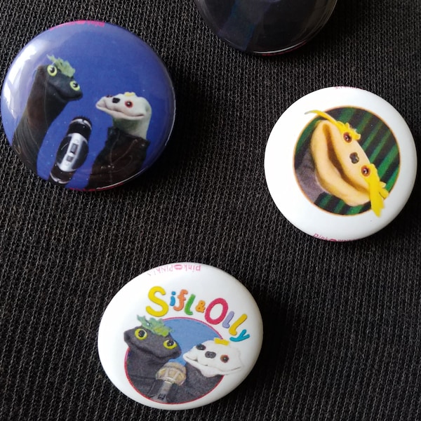 Sifl & Olly Show with Chester + Precious Roy -Sock Puppet Mtv 90s Comedy Variety Show - (sold EACH) 1.25"D round BUTTONS or MAGNETS