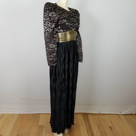 Vintage TOOTSIES Houston gold Black formal Empire sheer sleeves dress 4