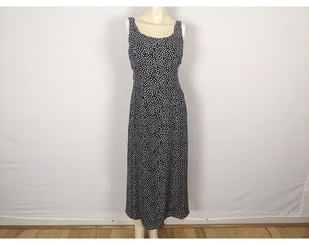 Vintage MISHO navy blue white polka dot sleeveless silk open back dress sz 4