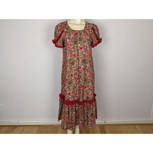 Kayla-g Hawaii ruffled Muu Muu cotton red floral dress sz Medium