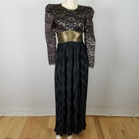 tootsie dresses houston Vintage TOOTSIES Houston Gold Black Formal Empire Sheer Sleeves Dress 4