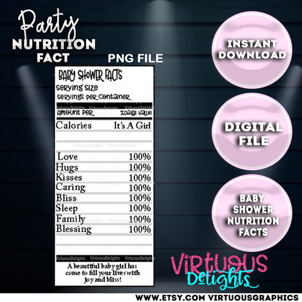 Girl Baby Shower Nutrition Label, Baby Shower Party Favor Nutrition Label, Baby Shower Nutrition Label, Custom Baby Shower Nutrition Fact