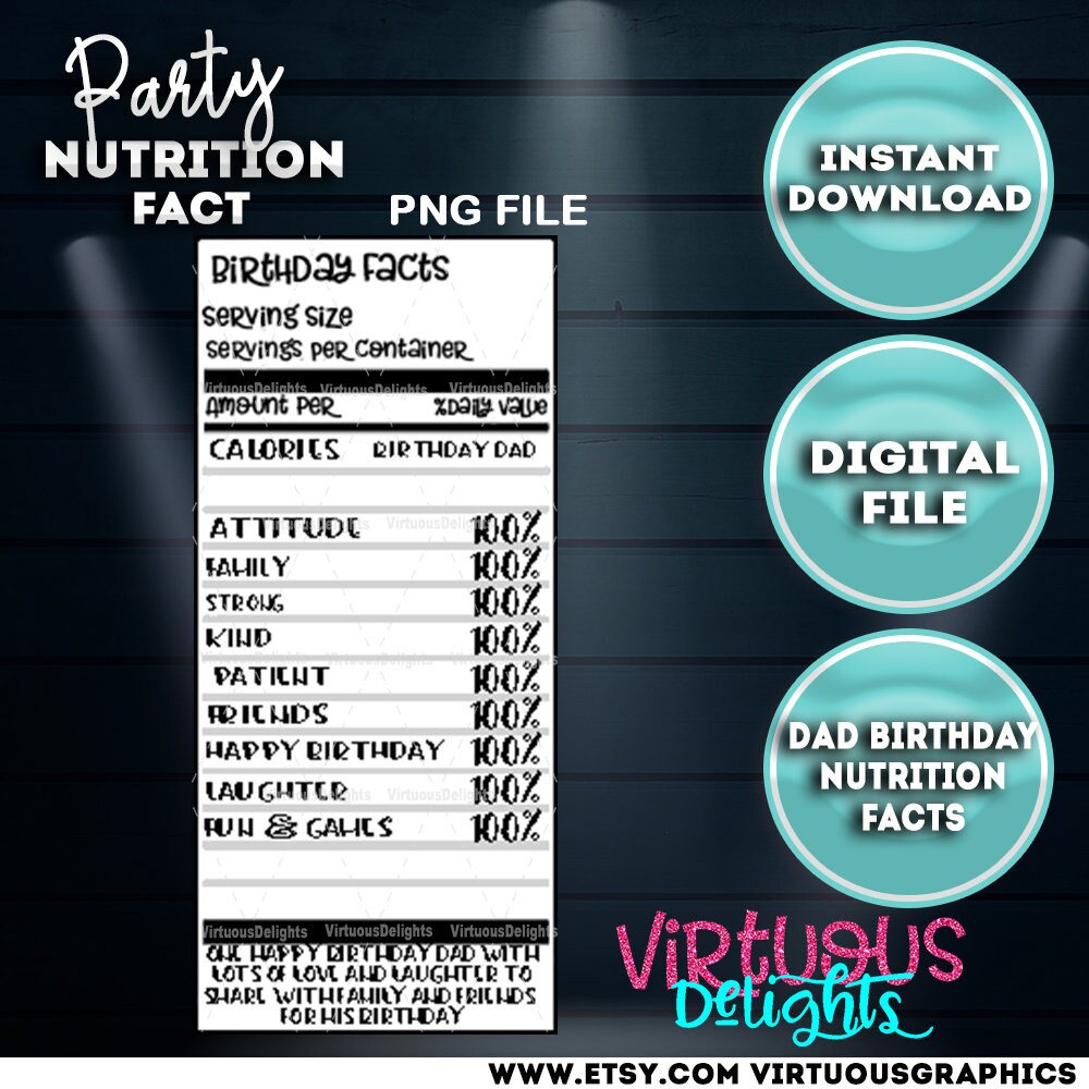 Dad Birthday Nutrition Fact Label Party Favor Nutrition - Etsy