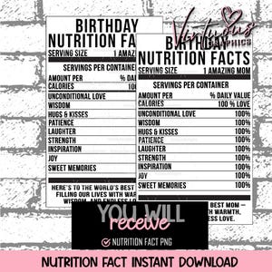 Mom Birthday Nutrition Fact Label, Party Favor Nutrition Label, Nutrition Label, Custom Birthday Nutrition Facts Labels, Parties For Moms