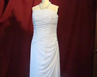 Size 14 White Chiffon Wedding Gown, Strapless, Informal Wedding, White Formal Dress, P168, Budget Wedding Dress