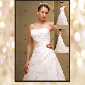 Ivory Chiffon Strapless Wedding Dress, A-Line Gown (Size 10)