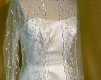 Lt Ivory Satin Strapless Gown with Matching Lace Coat, Size 10