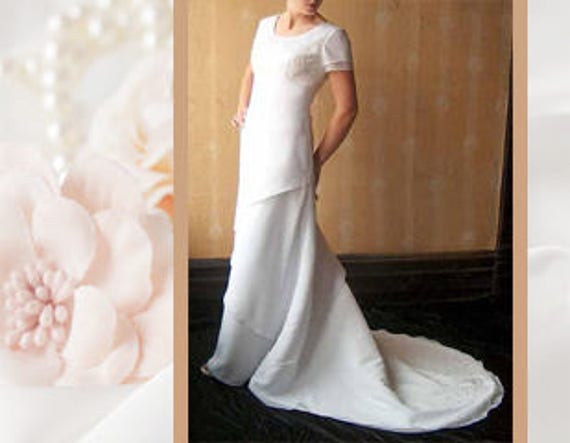 Modest Wedding Dress Simple Mormon Lds White Size 8 Chiffon Etsy