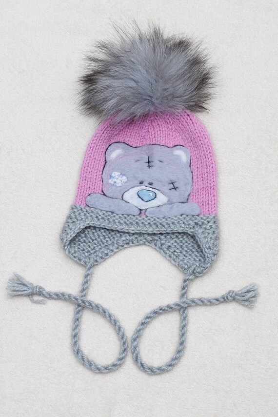 Pom Pom Baby Hat Pink Hat For Toddlers Earflaps Hat For Girls Etsy