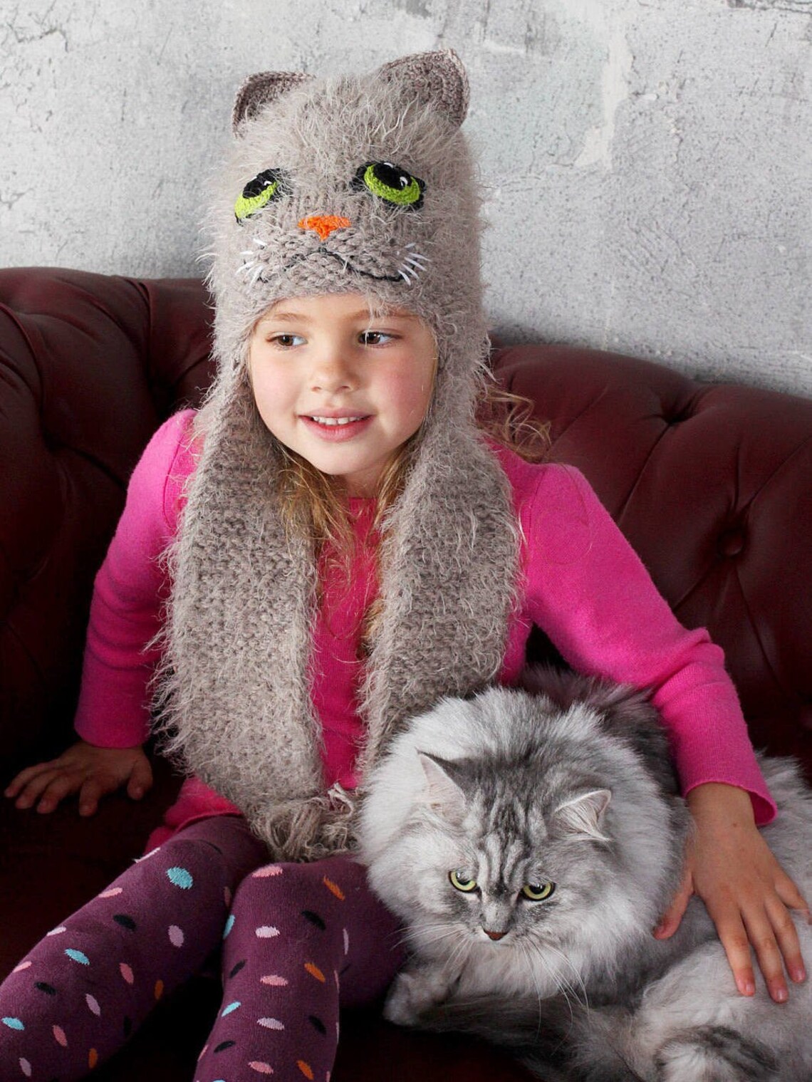 Gray Cat Ears Hat for Girls With Ear Flaps Knit Fuzzy Animal Etsy