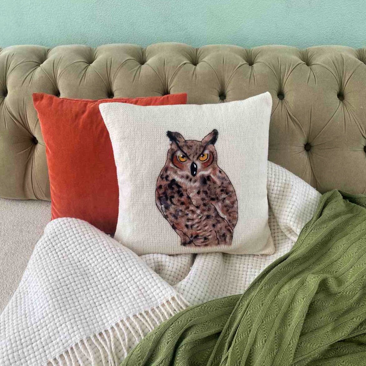 Gestrickte Kissenbezug mit Eule Wolle weiß stricken Etsy