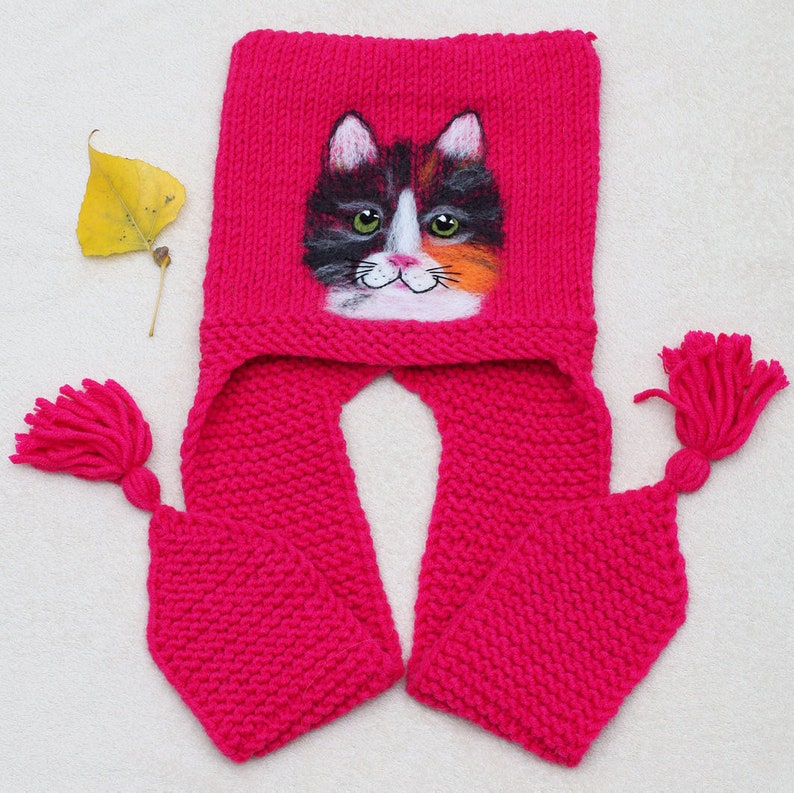 Cat ear hat Earflaps hat for girl Animal hat adult Kids hat Knit animal hat Pink hat toddler Nuno felt hat Wool hat toddler Fleece lined hat