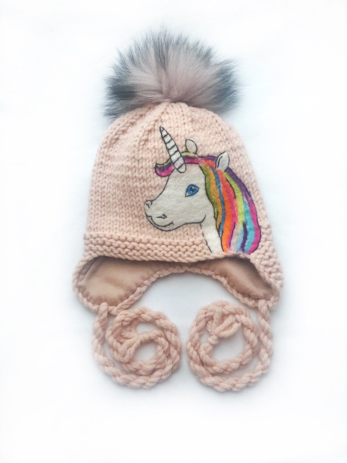 Unicorn hat Knit hat girls Knit hat pink Knit hat pom pom Etsy