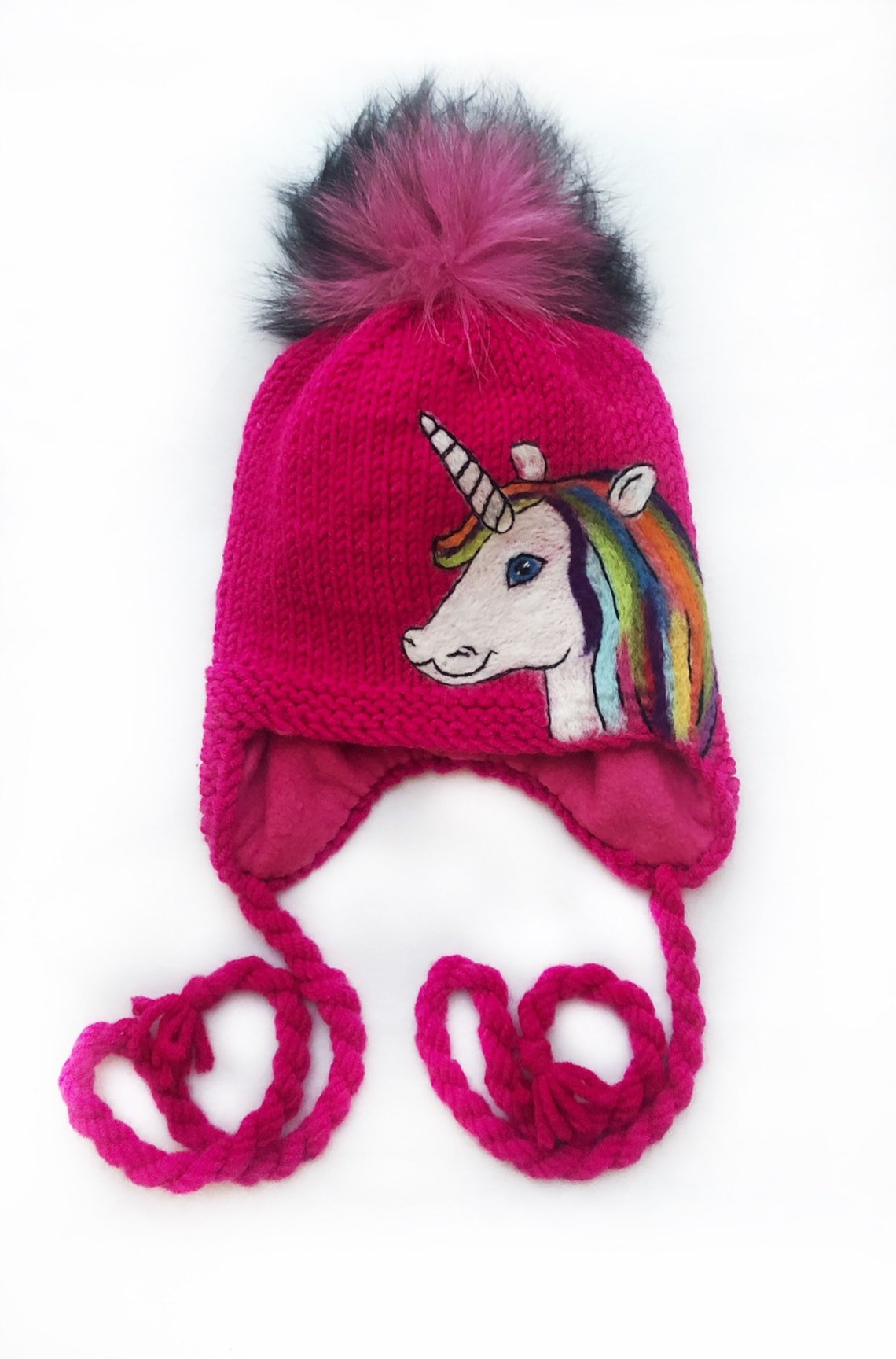 Pink Unicorn hat Knit hat girls Knit hat pink Knit hat pom Etsy