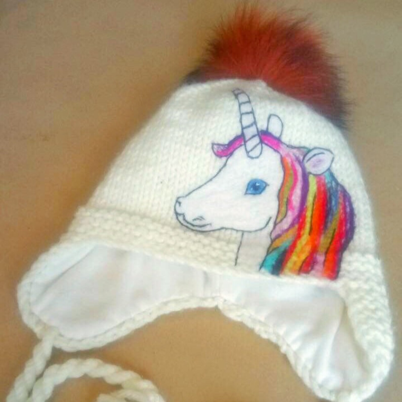 Unicorn hat Knit hat girls Knit hat pink Knit hat pom pom Etsy