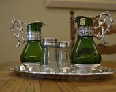 Vintage Brazilian silver-plate crystal Cruet condiment set.