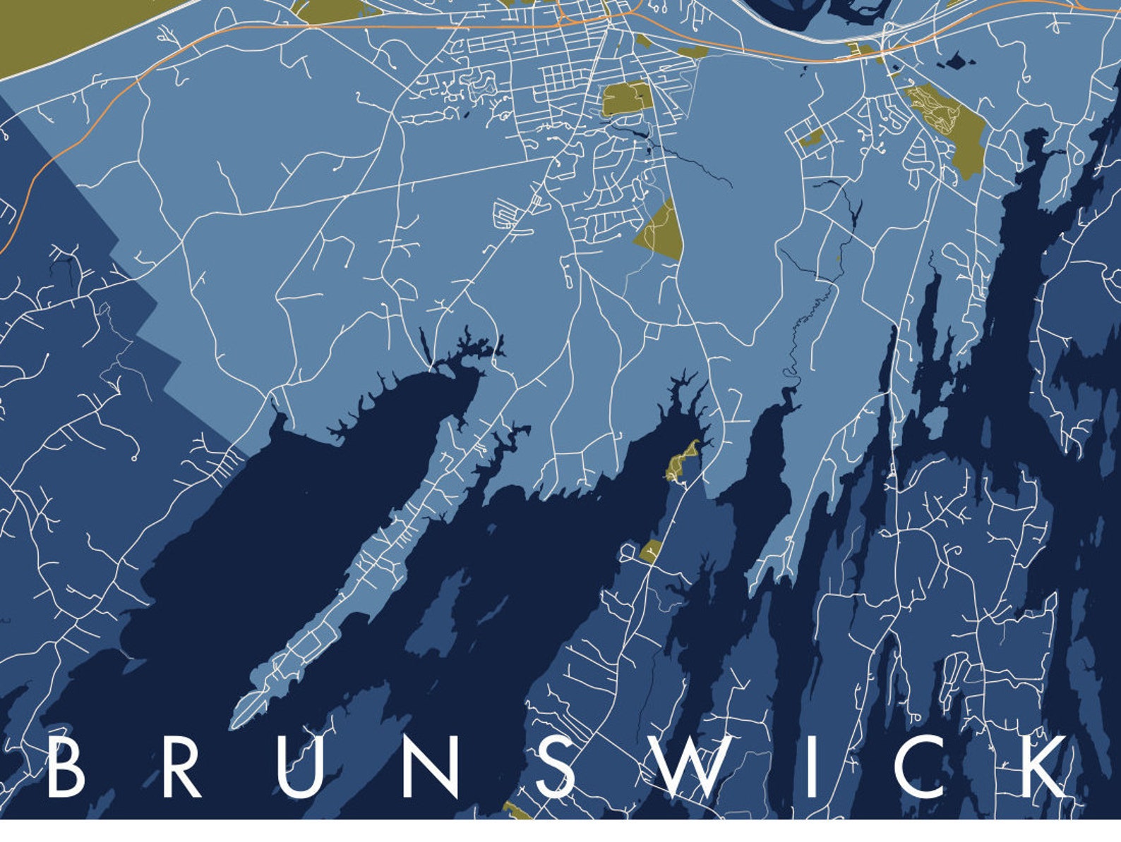 Brunswick Maine Map Print / Unframed Paper Print Etsy