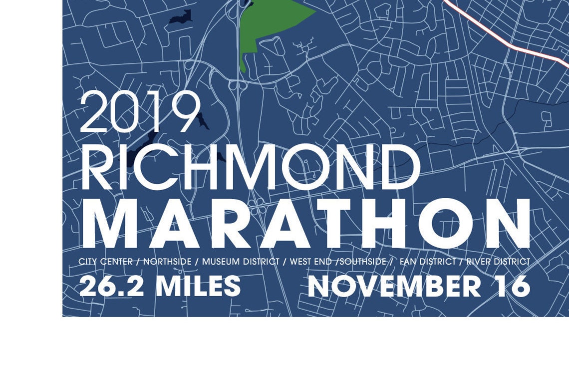 Richmond VA Marathon Map Art / Finisher Gift / unframed paper Etsy