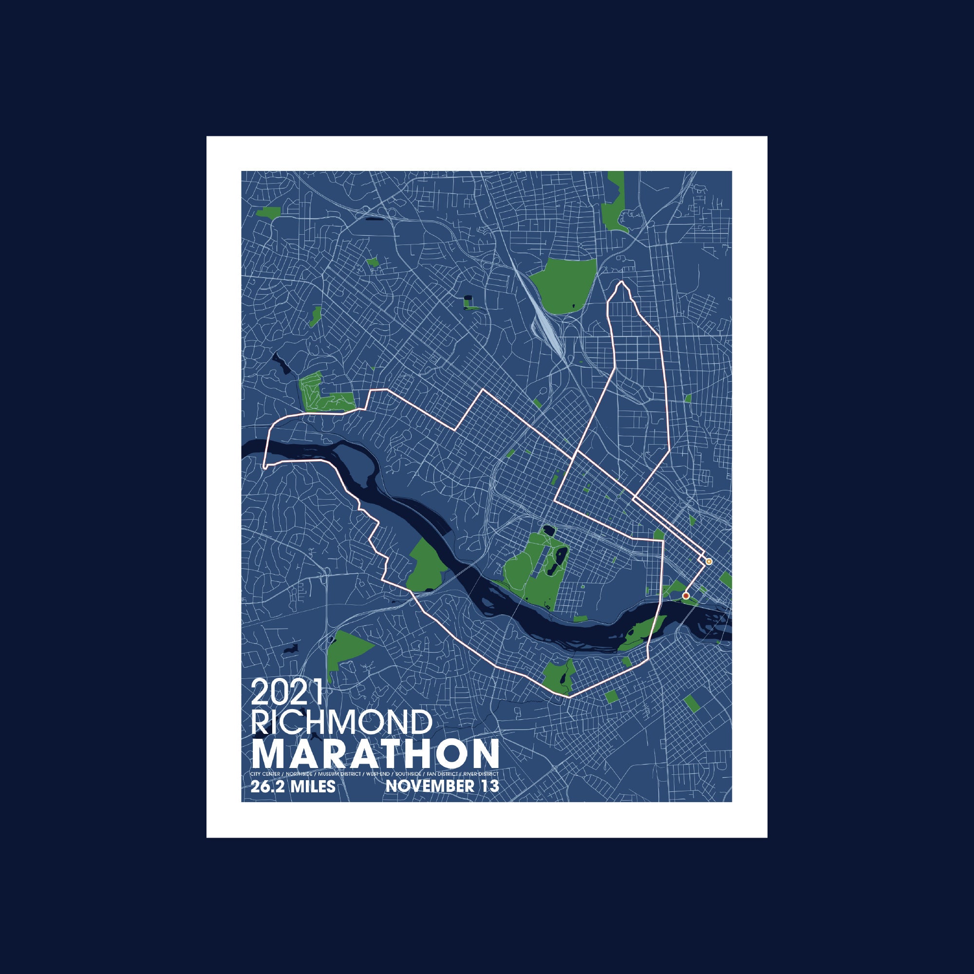2021 Richmond VA Marathon Map / Unframed Paper Print Etsy