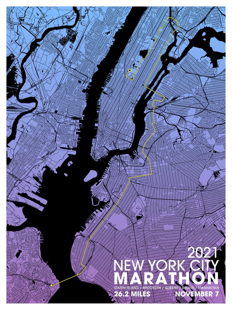 2021 NYC Marathon Map Poster / Unframed Paper Print - Etsy