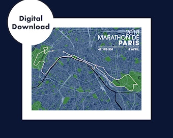 Affiche de la carte du marathon de Paris 2018 à téléchargement numérique