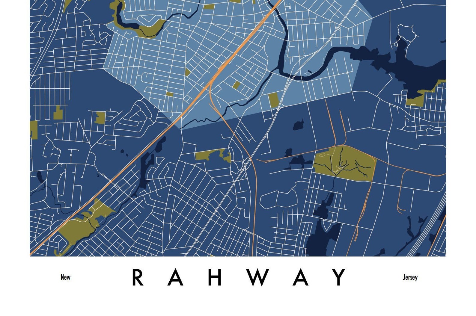 Rahway NJ Map Print / Unframed Paper Print Etsy