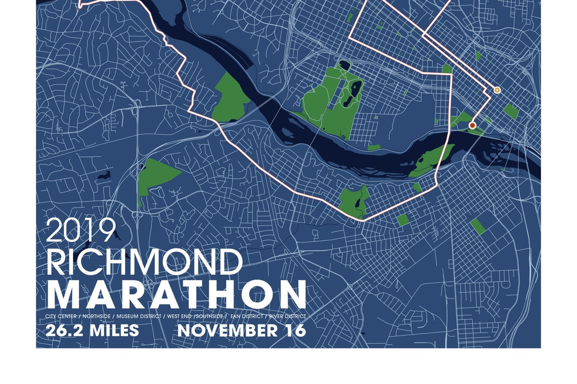 Richmond VA Marathon Map Art / Finisher Gift / unframed paper Etsy