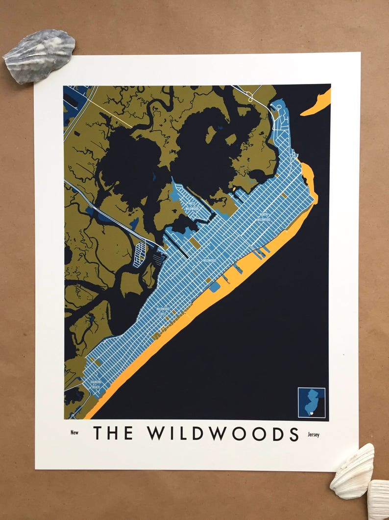 Wildwood NJ Map Art Print / Jersey Shore Etsy