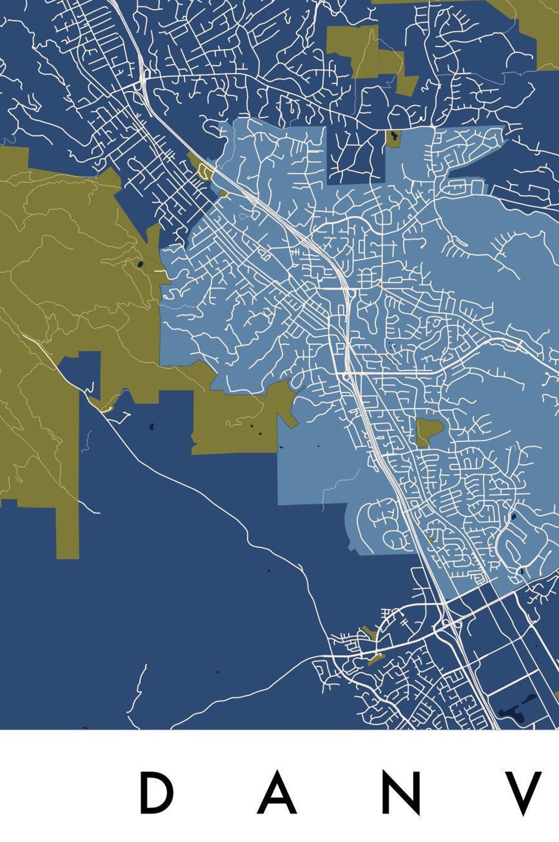 Danville California Map Print / Wall Art / Unframed Paper Print Etsy