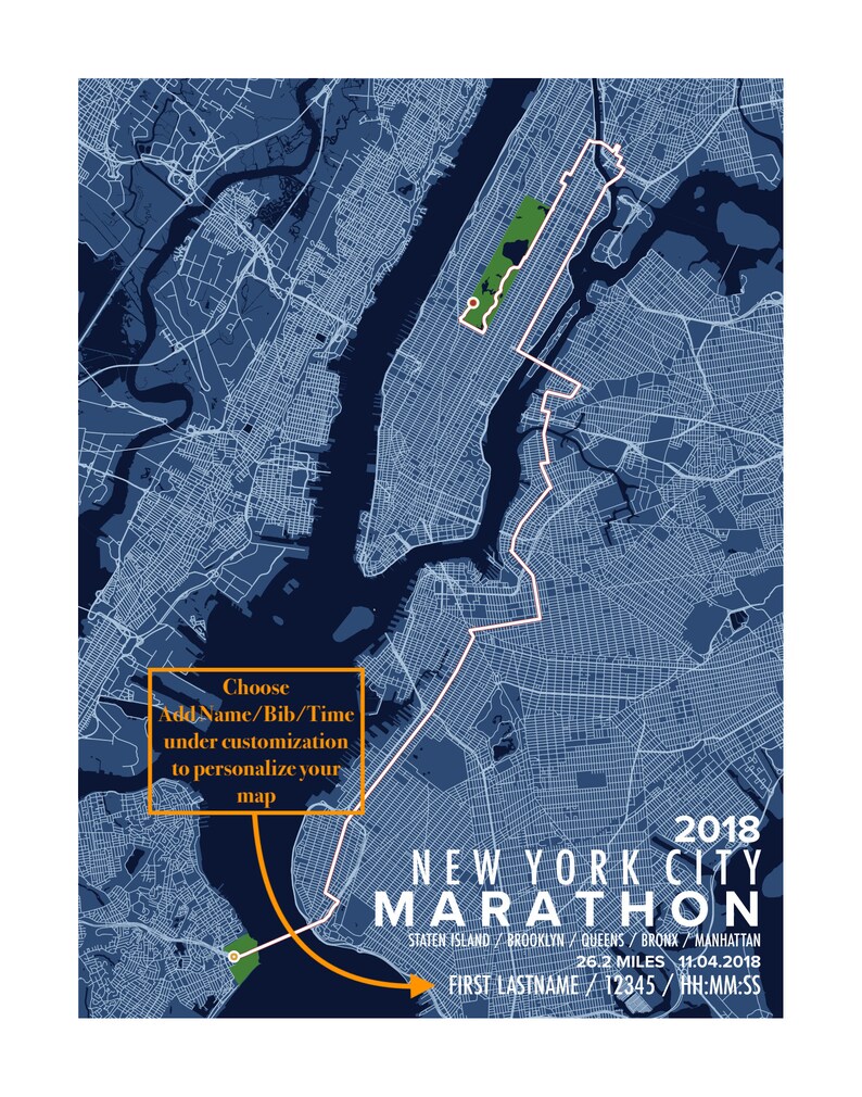 2018 NYC Marathon Map Art / Unframed Paper Print - Etsy