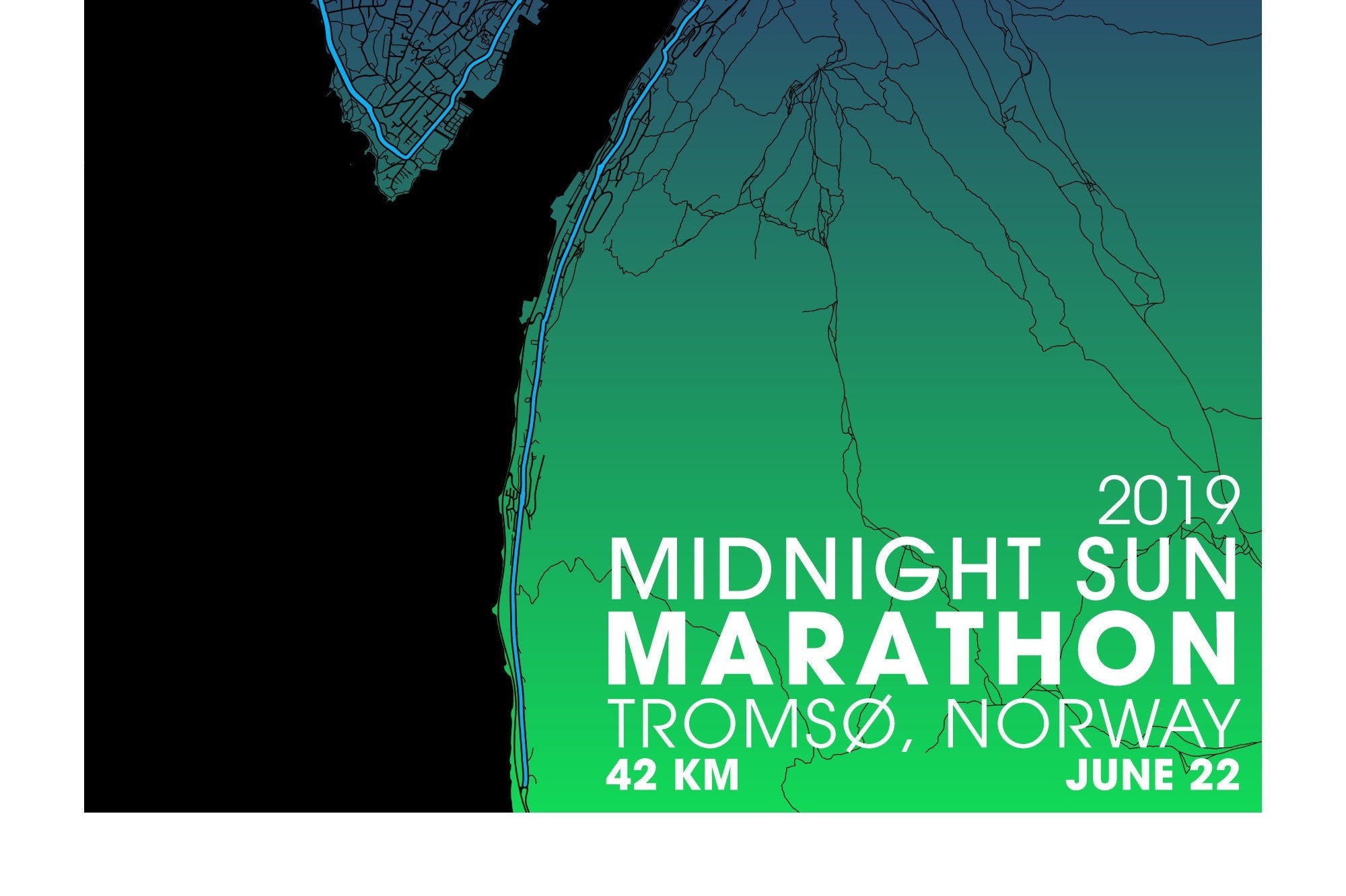 2019 Midnight Sun Marathon Map Print / Tromso Norway / - Etsy