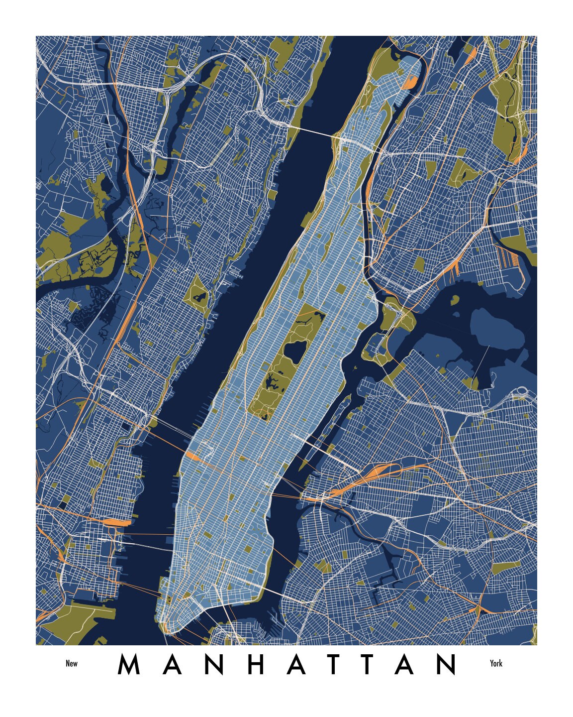 New York City Map Print Manhattan / Unframed Paper Print - Etsy