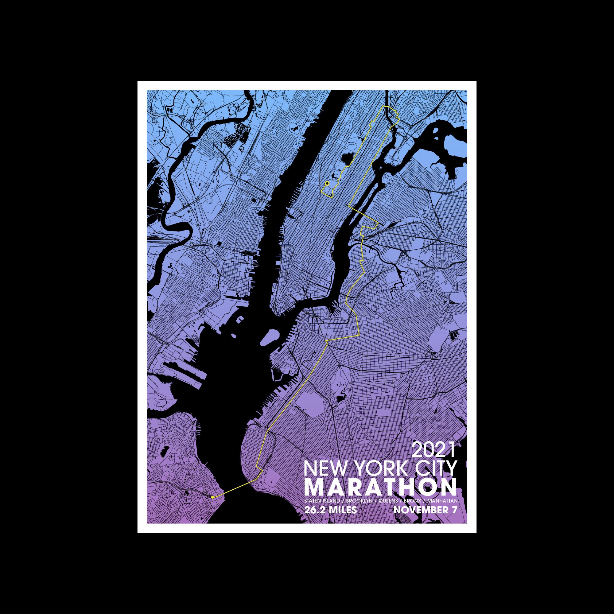 2021 NYC Marathon Map Poster / Unframed Paper Print - Etsy