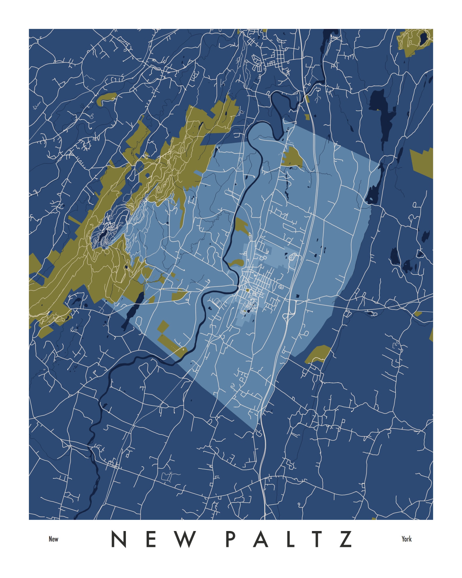 New Paltz NY Map / Printable Digital Download / unframed paper  Etsy