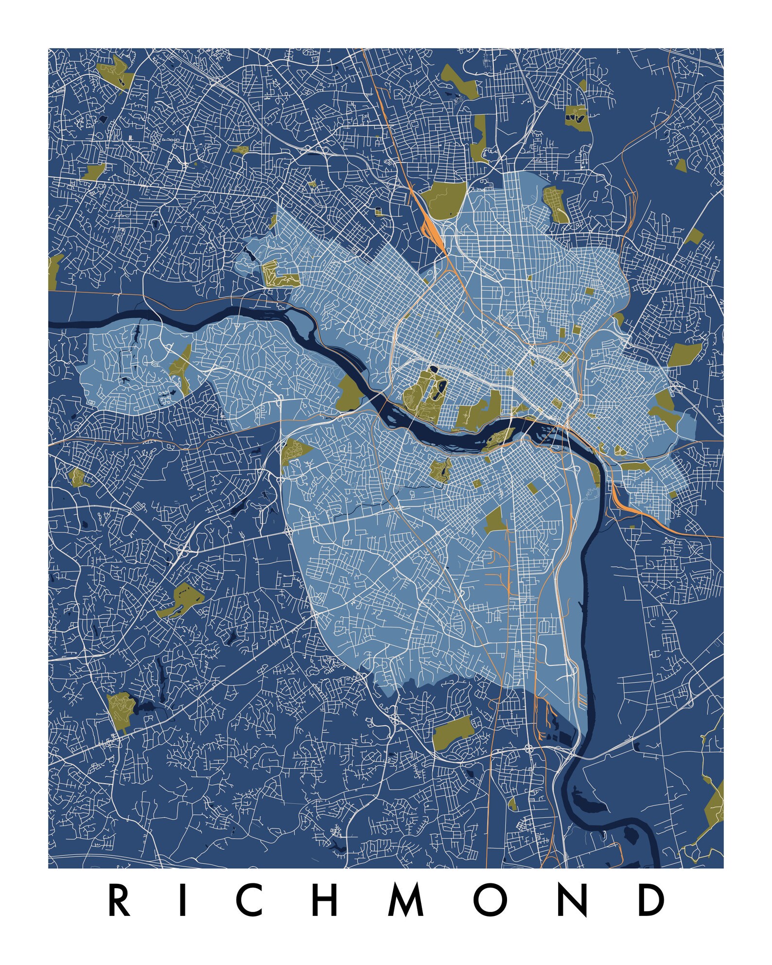 Richmond Virginia Map Print - Etsy