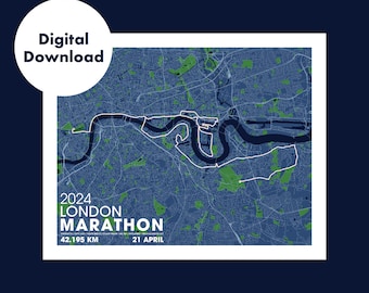 Affiche de la carte du marathon de Londres 2024 à téléchargement numérique