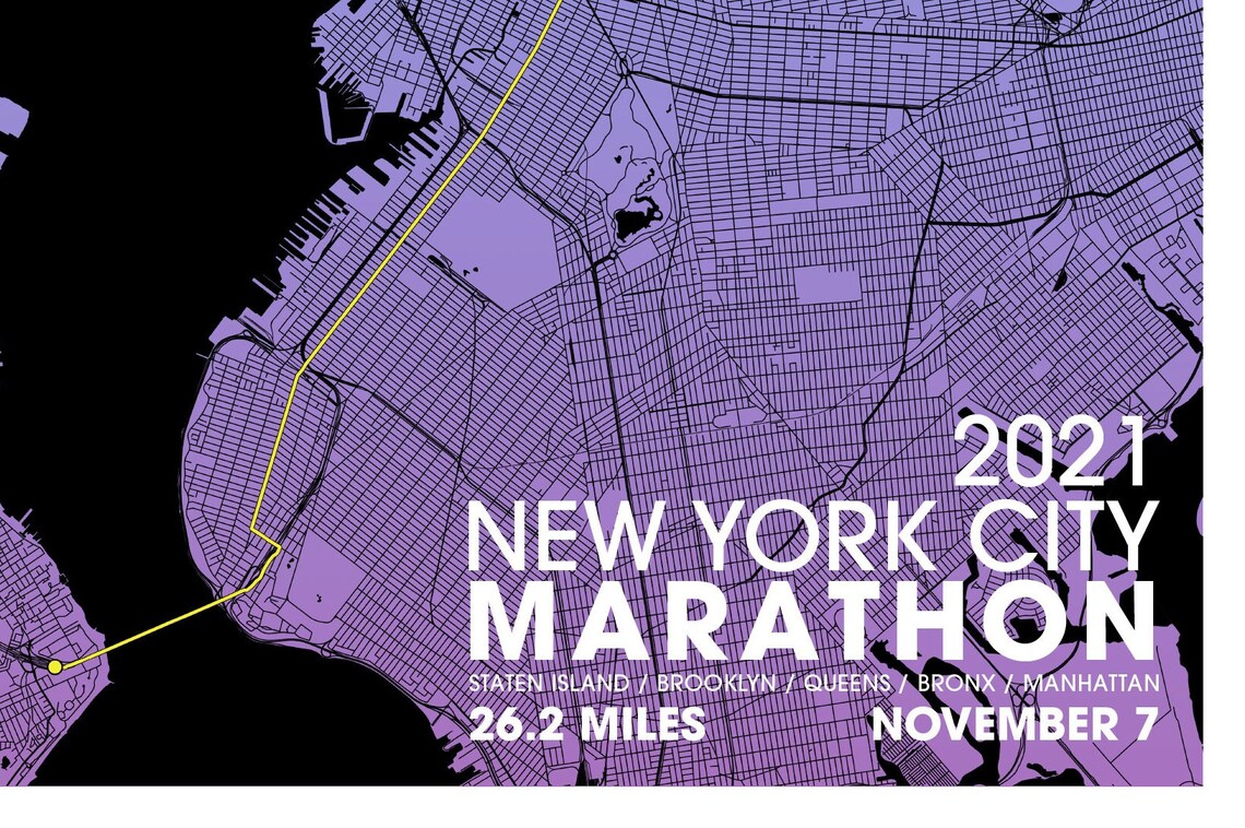 2021 NYC Marathon Map Poster / Unframed Paper Print Etsy UK