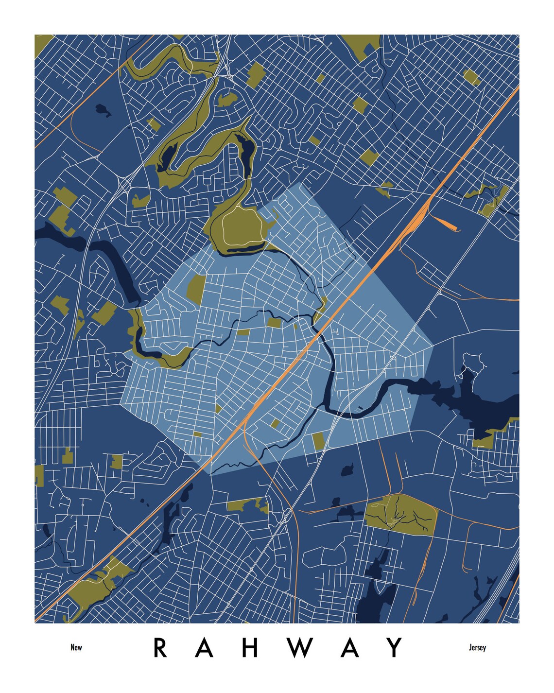 Rahway NJ Map Print / Unframed Paper Print Etsy